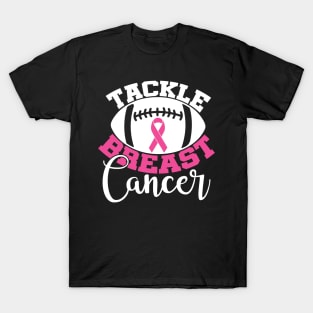 Tackle Breast Cancer Football Sport Awareness Support Pink Ribbon T-Shirt